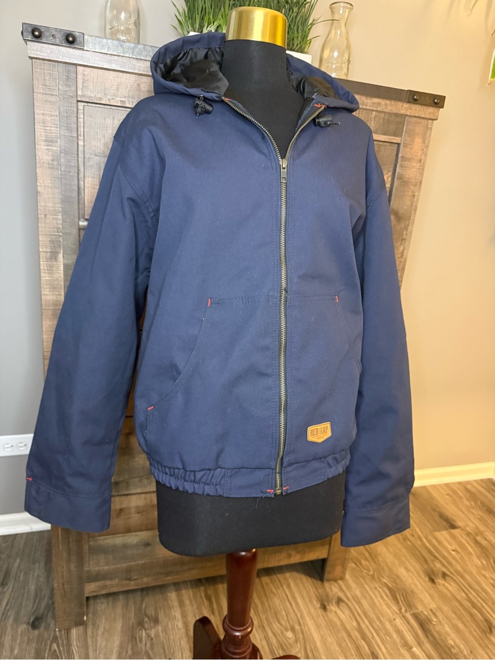 Red Kap Men’s or Women’s  Hooded Work Jacket Navy Quilted Lined Full Zip Size M